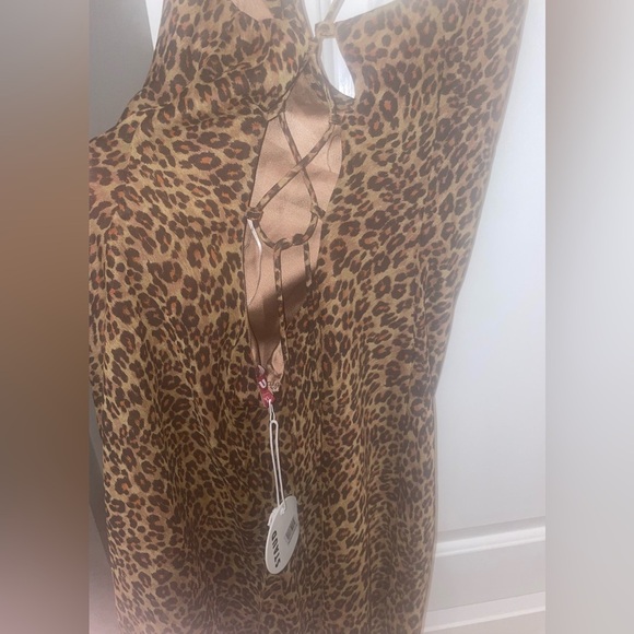 New! Staud Bellamy Leopard Print Cowl Neck Lace Up Back Mini Dress🤎 XL NWT! - Picture 14 of 16